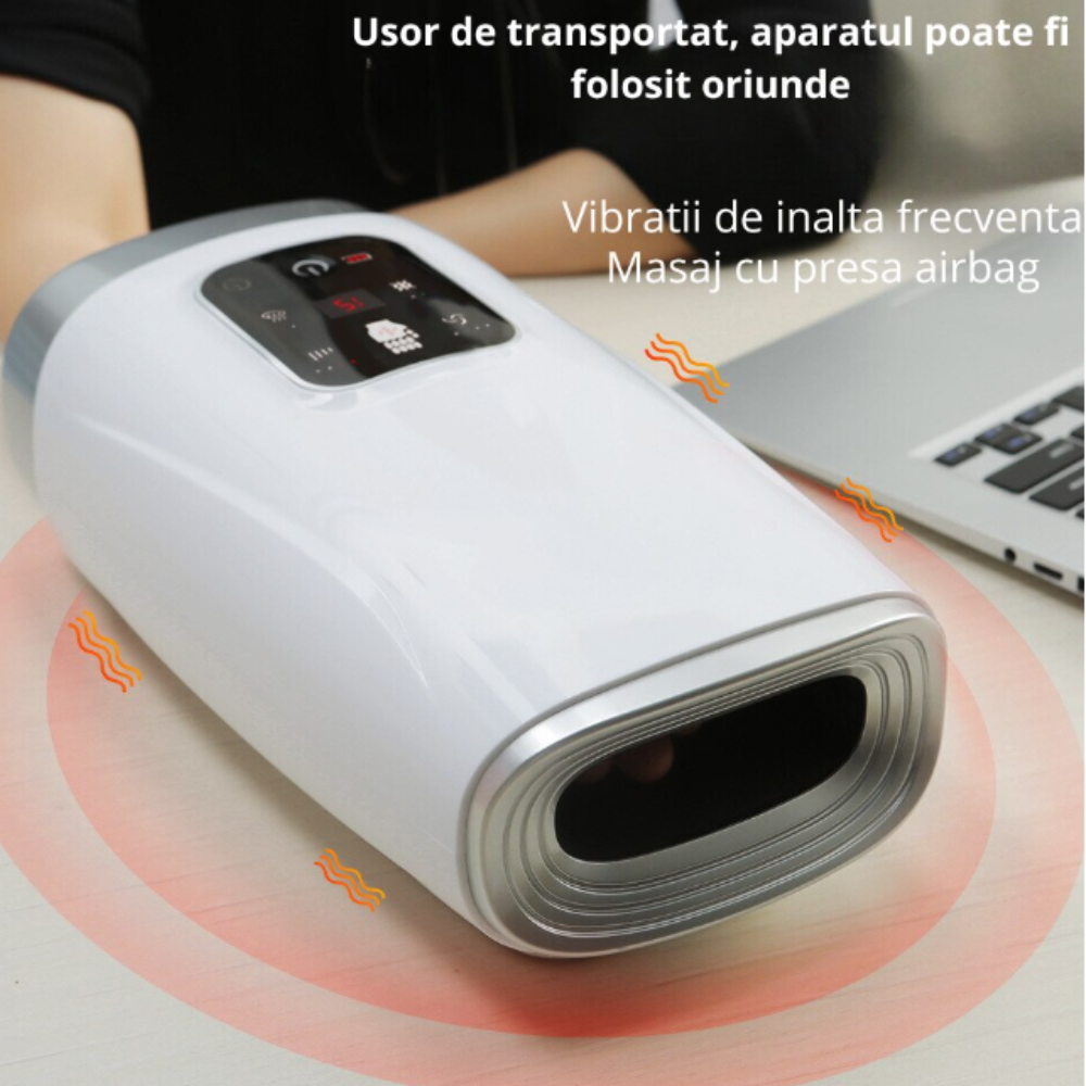 Aparat de masaj maini Supremly, Amelioreaza durerile articulare, relaxare, caldura, vibratii, acupunctura airbag, drenaj linfatic, portabil, acumulator