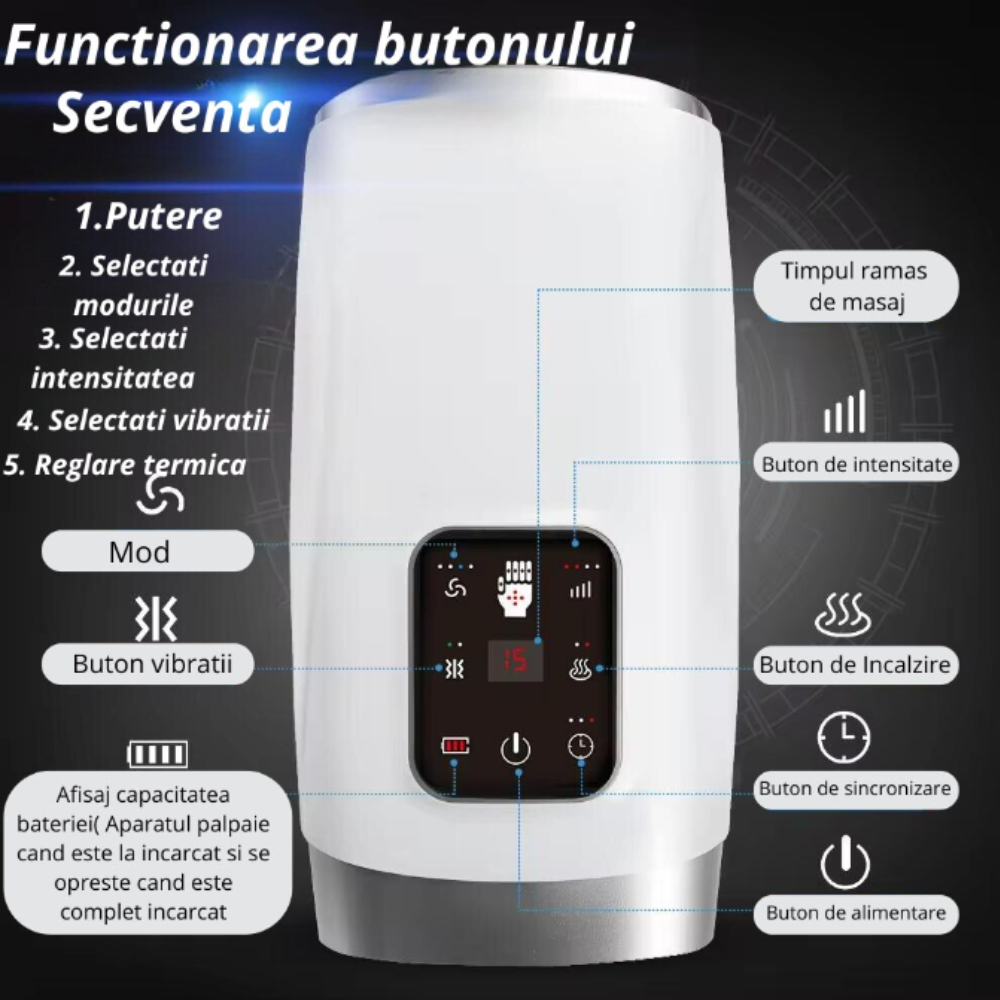 Aparat de masaj maini Supremly, Amelioreaza durerile articulare, relaxare, caldura, vibratii, acupunctura airbag, drenaj linfatic, portabil, acumulator - imagine 7
